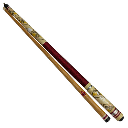 Olympia Two-Piece Pool Cue 56.5in Select Maple Shaft Red Wrap Needs Tip