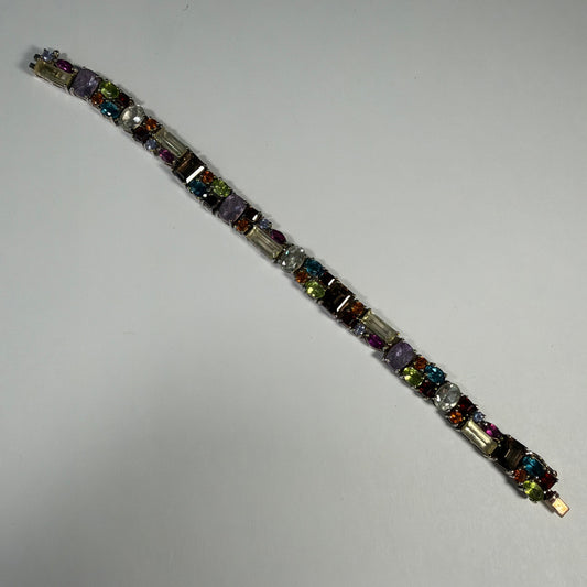 925 Sterling Silver Multicolor Gemstone Tennis Bracelet 7.5 Inch