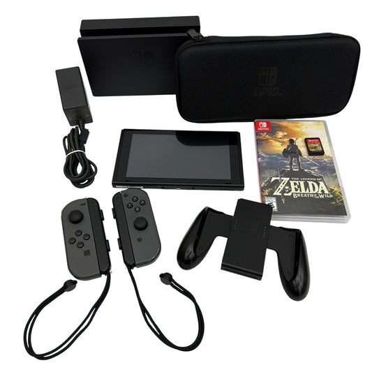 Nintendo Switch 32GB HAC-001 Console Bundle Gray Joy-Con + Zelda BOTW