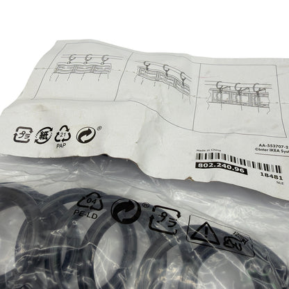Lot of 2 IKEA SYRLIG Curtain Rings with Clips & Hooks Black 38 mm 802.240.96