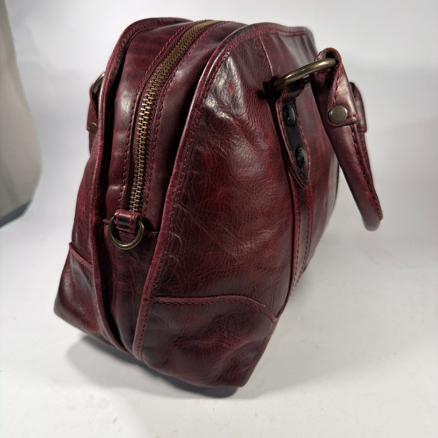 Frye Oxblood Burgundy Leather Satchel Handbag with Shoulder Strap