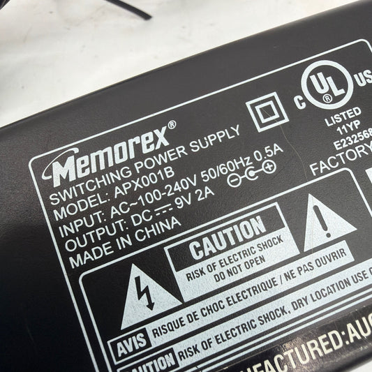 Memorex APX001B 9V 2A Switching Power Supply AC Adapter