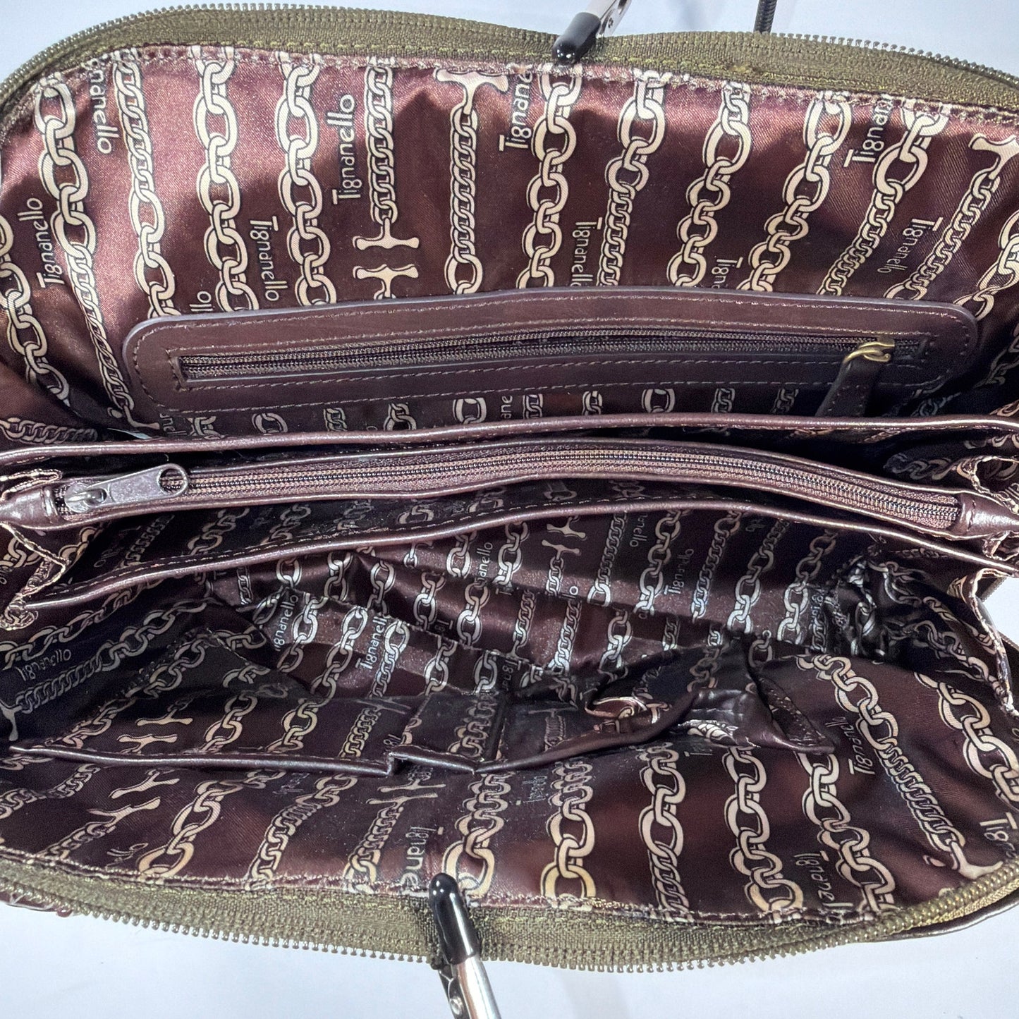 Tignanello Two-Tone Leather Satchel Handbag Brown 14x5x9