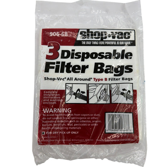Shop-Vac Type B Filter Bags 906-68 Lot of 4 (3 + 1) for 2–2.5 gal/QAM70