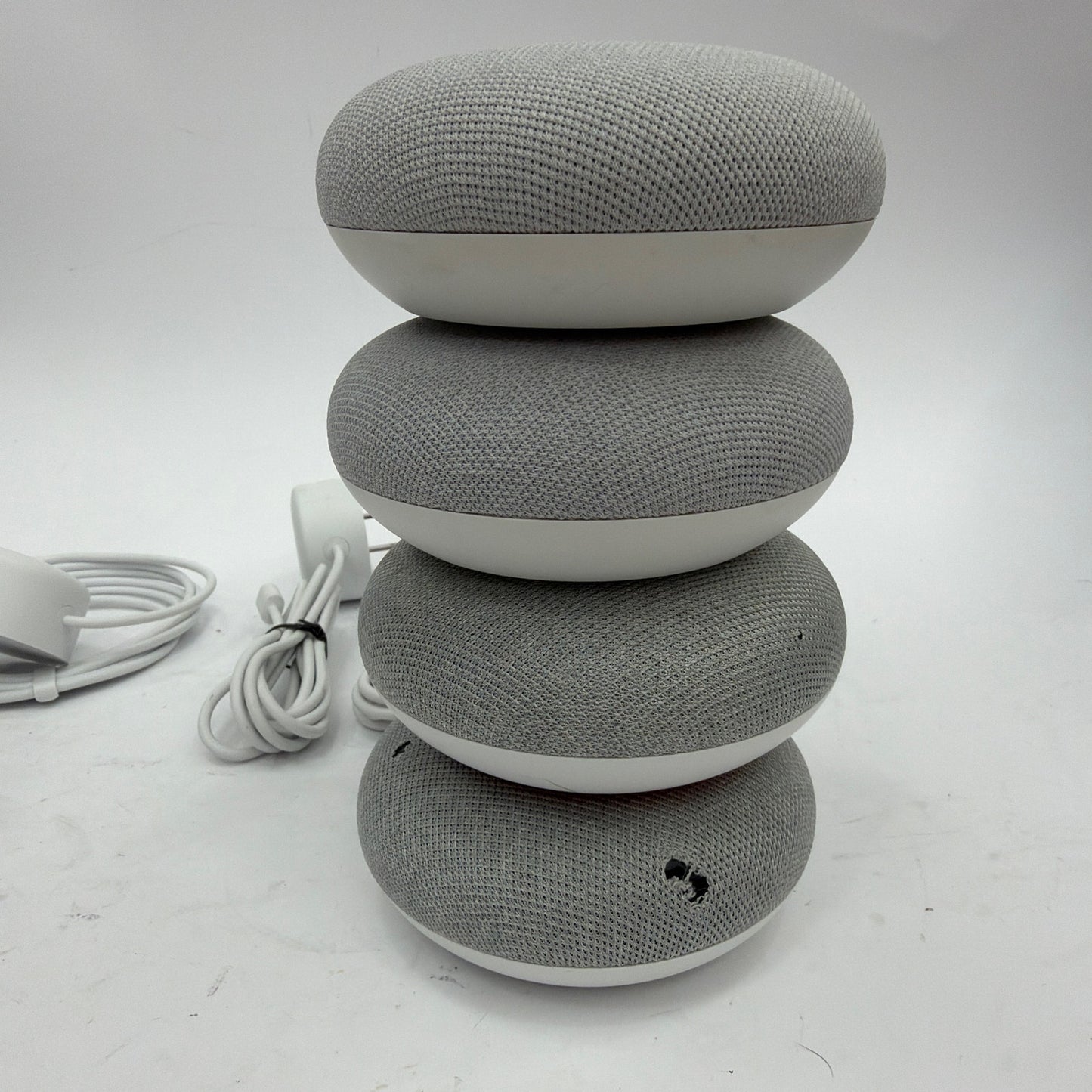 Lot of 4 Google Home Mini Smart Speakers Mixed Models Micro-USB and Barrel Power