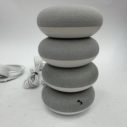 Lot of 4 Google Home Mini Smart Speakers Mixed Models Micro-USB and Barrel Power