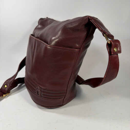 Etienne Aigner Genuine Leather Burgundy Hobo Shoulder Bag