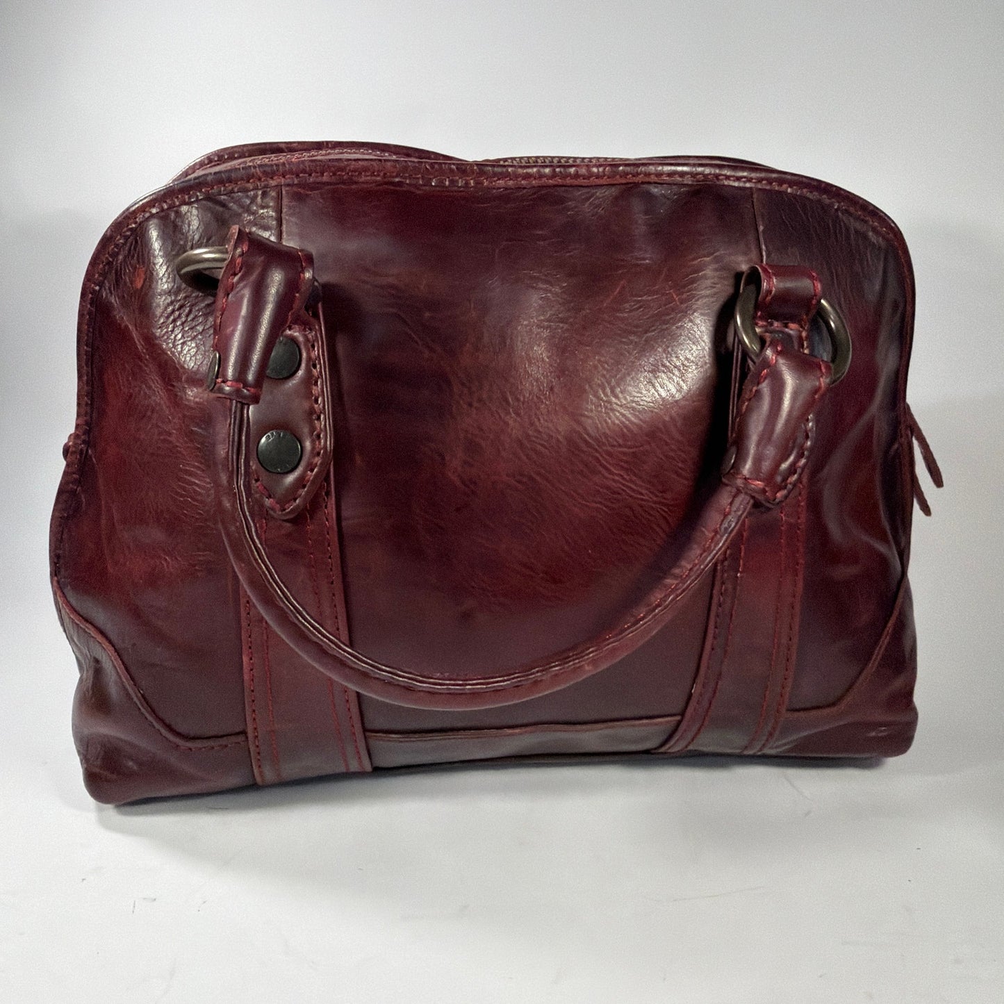 Frye Oxblood Burgundy Leather Satchel Handbag with Shoulder Strap