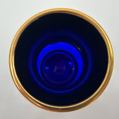 Bohemia Glass Czechoslovakia Cobalt Blue Gold Enamel Floral Bud Vase 3.5 in