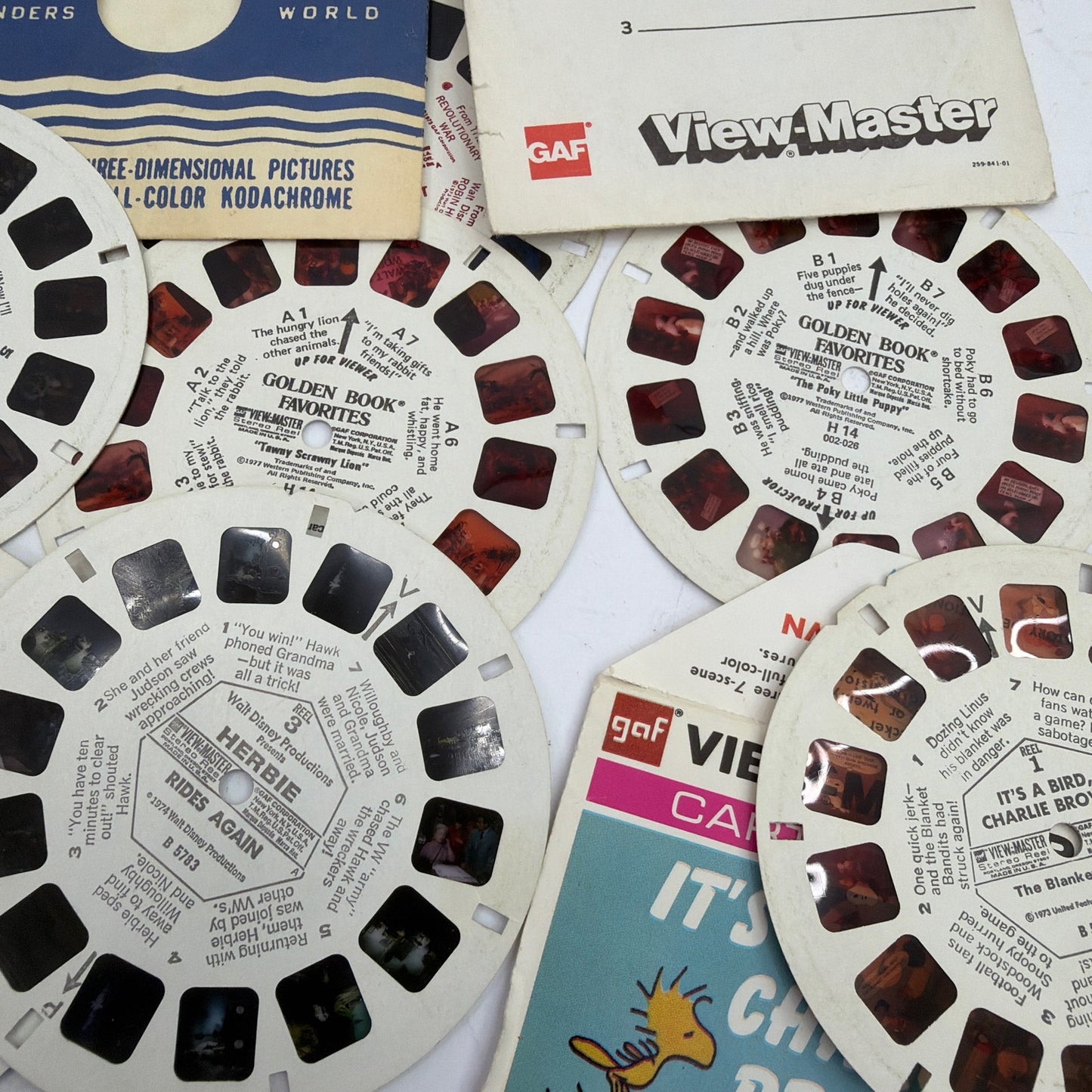 Vintage GAF View-Master Reel Lot Peanuts Charlie Brown, Herbie, Pluto + Sleeves