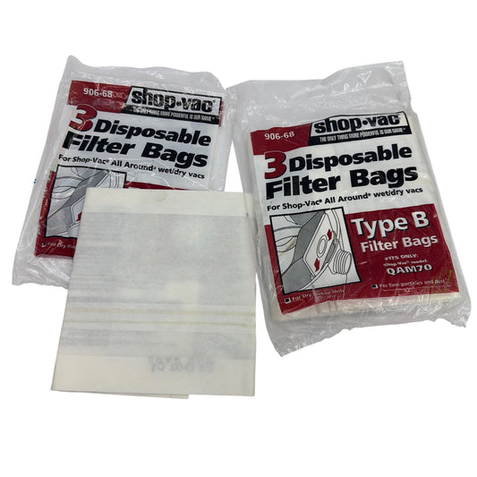 Shop-Vac Type B Filter Bags 906-68 Lot of 4 (3 + 1) for 2–2.5 gal/QAM70